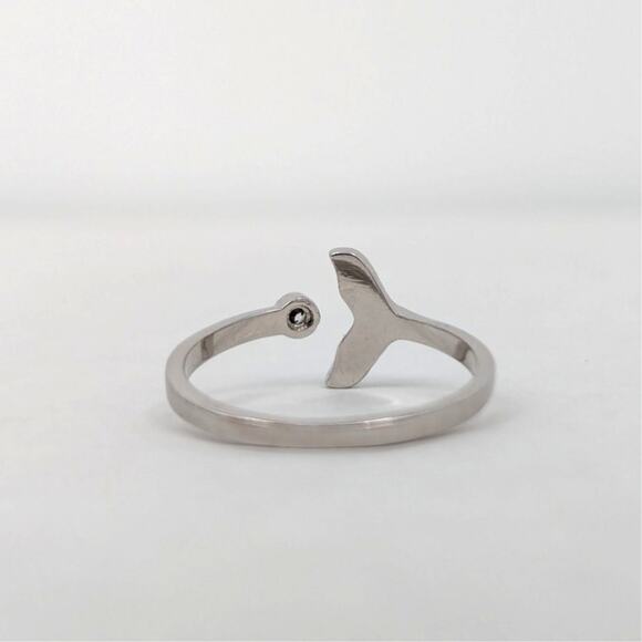 925 Sterling Silver Dolphin Whale Tail Adjustable Ring Nautical Fish Fin Beach - Picture 4 of 5